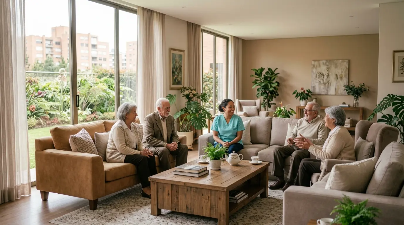 Zona social de Casaviva, hogar geriátrico de alto confort para adultos mayores en Usaquén
