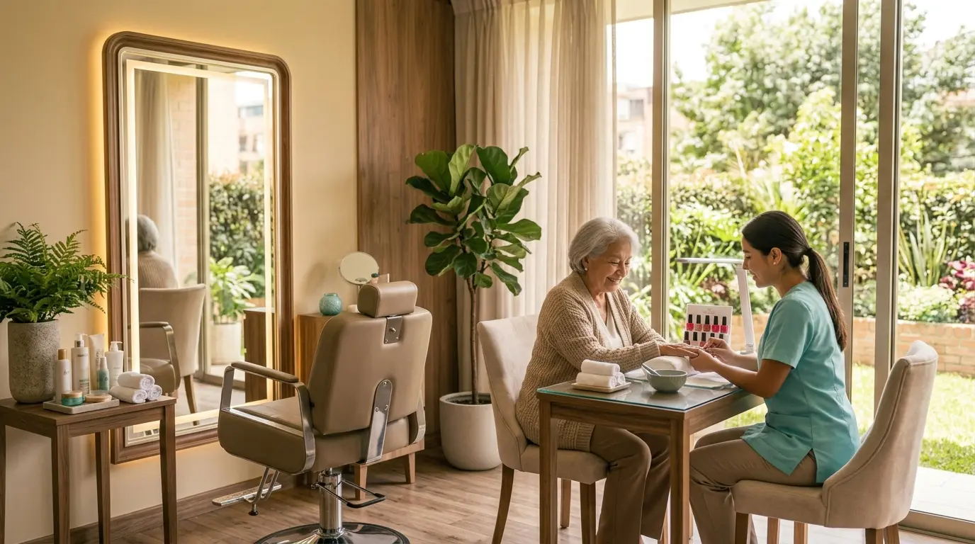 Servicio de belleza y bienestar para residentes en Casaviva, hogar geriátrico en Usaquén